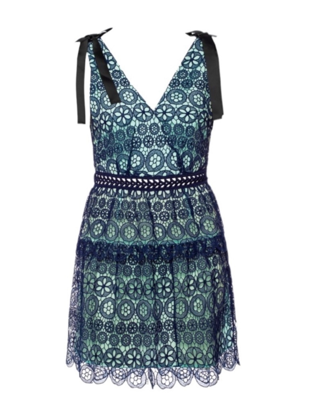 NWT Self-Portrait Bow Detailed Tiered Guipure Lace